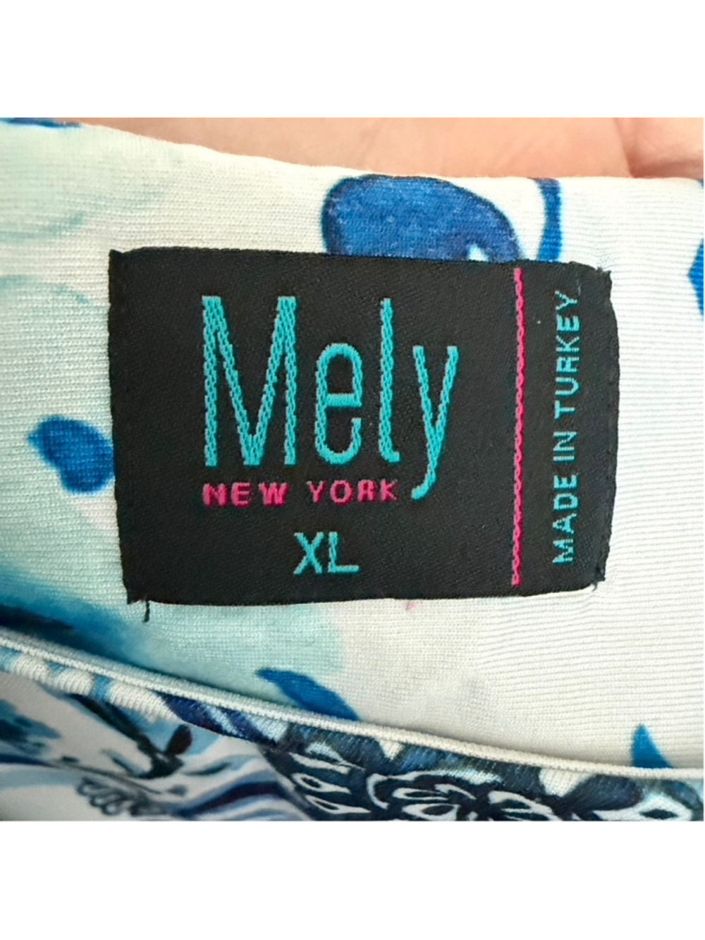 Mely New York Blue White Tile Print Shift Dress Mediterranean Beachy Size XL - Picture 10 of 10